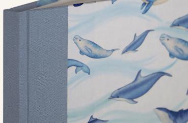 Notizbuch mit Walen , Leinenrücken blau